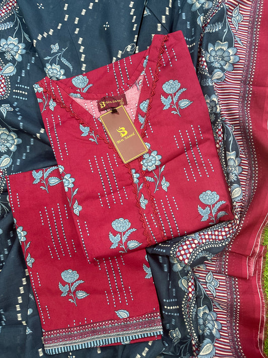 Bin Saeed Dark Pink Stitched 3Pcs