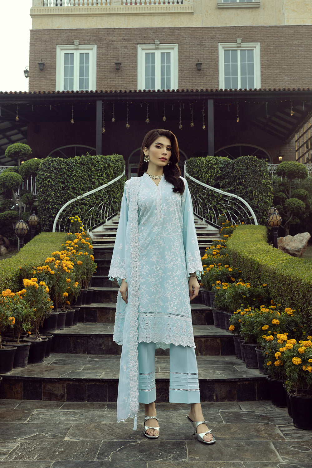 Lakhany Ice Blue Eid Collection Unstitched ChikanKari 3 Piece 🔥