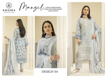 Amaira Manzil Luxury Embroidered Lawn 3 Piece Unstitched Collection