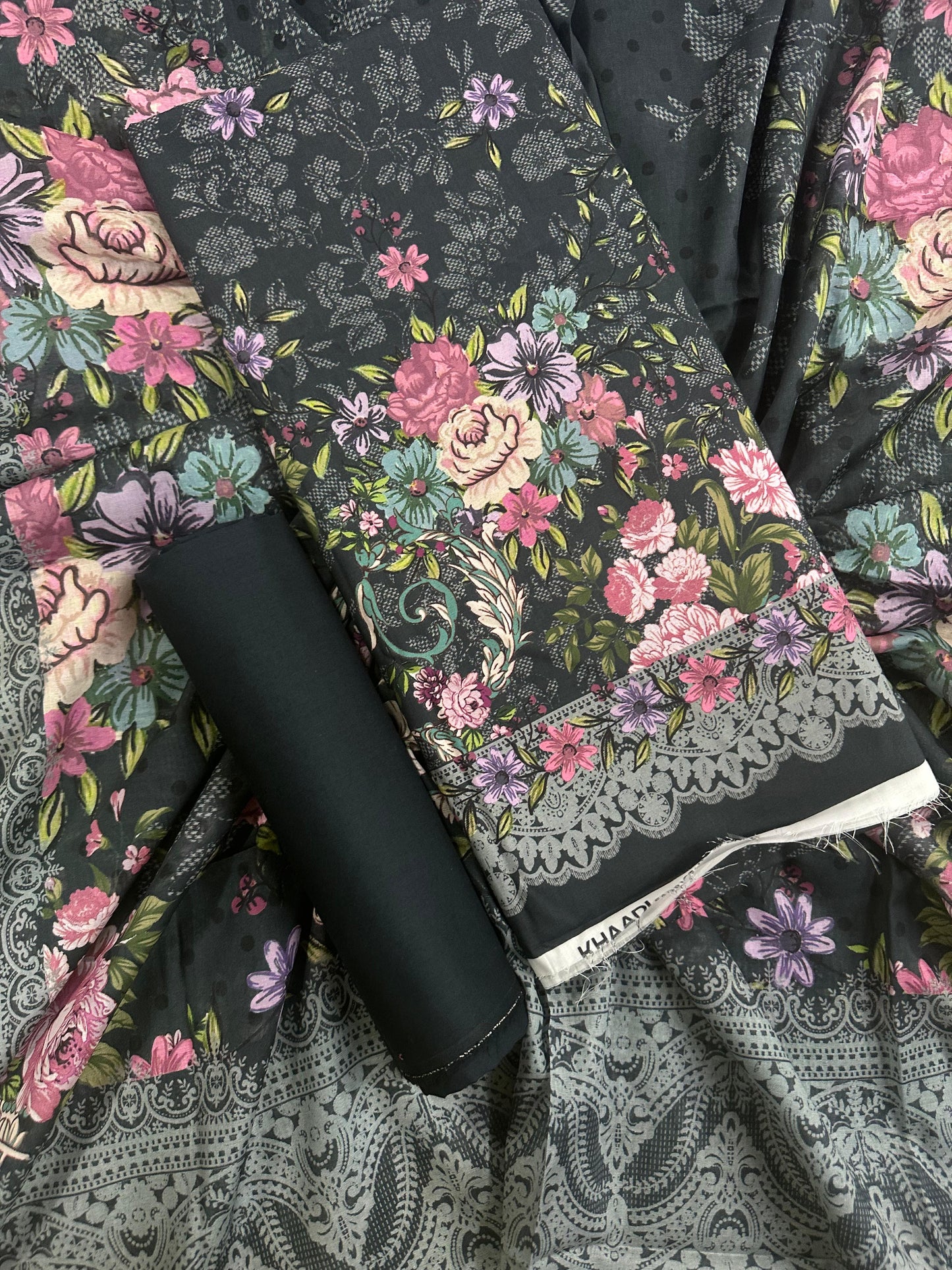 Khaadi Black Flower Printed 3Pcs