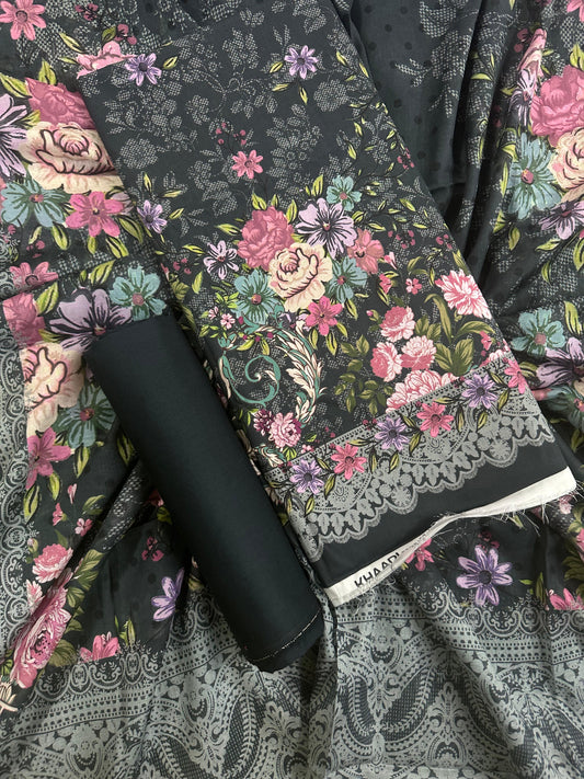 Khaadi Black Flower Printed 3Pcs