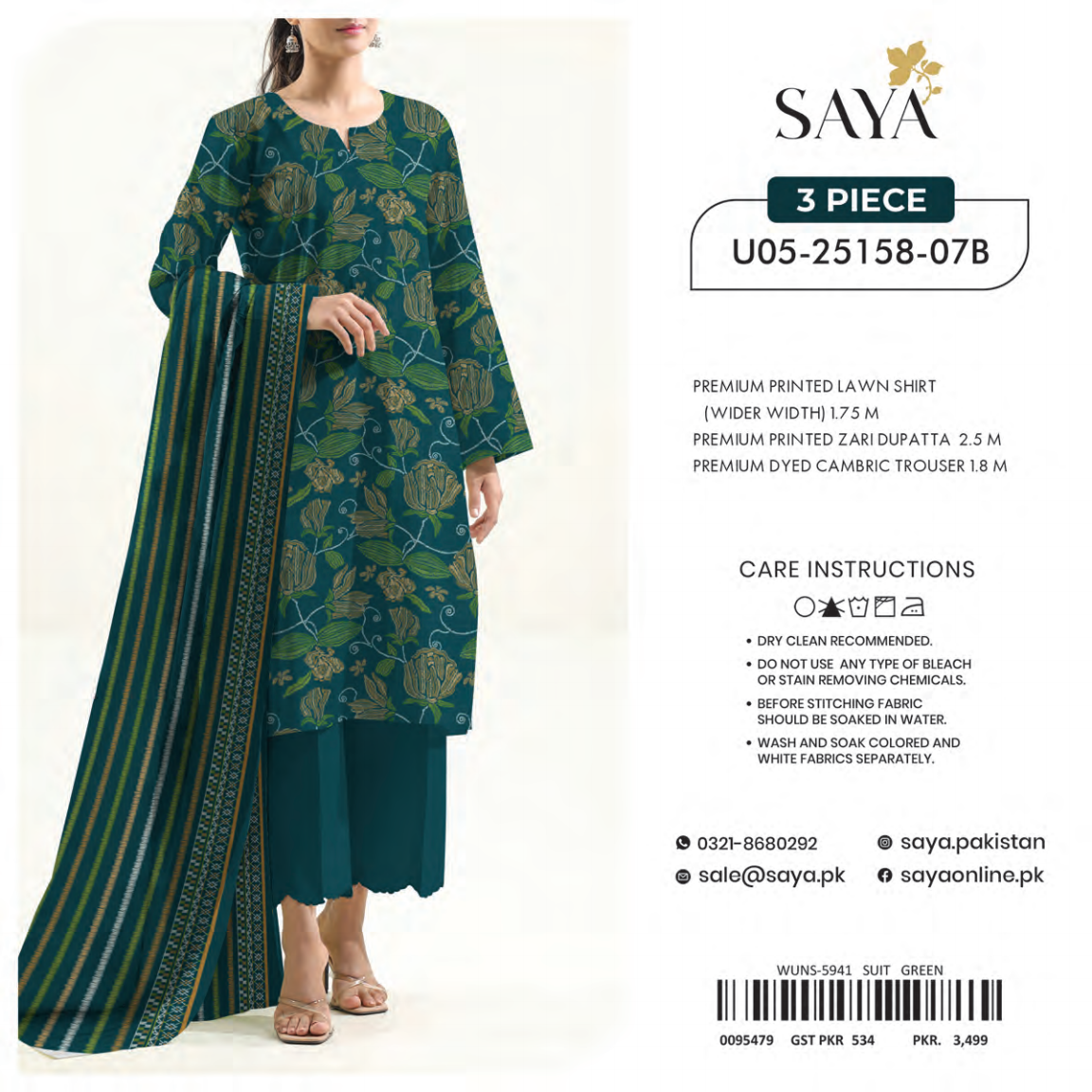 Saya Unstitched 100% Original LAWN 3P Suit In WHOLESALE PRICE 💯✨