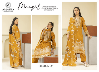 Amaira Manzil Luxury Embroidered Lawn 3 Piece Unstitched Collection