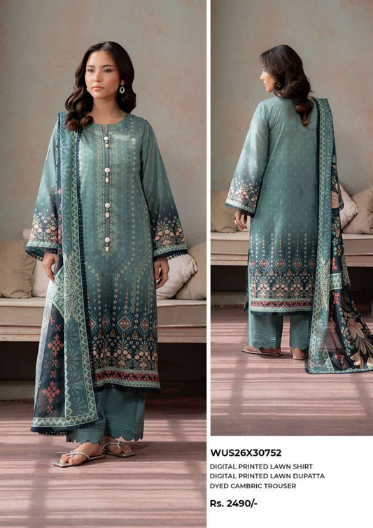 ZELLBURY Unstitched 3pcs Lawn Collection D.C:- WUS26X30752