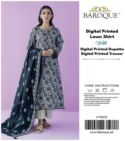 Baroque Unstitched Lawn 3 Pieces in Wholesale Price 🔥❤️