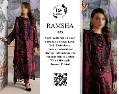 RAMSHA Elegant 3PC Unstitched Lawn Suit Collection
