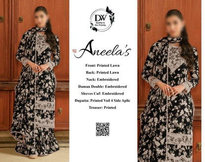 Aneela's Elegant 3PC Unstitched Lawn Suit Collection