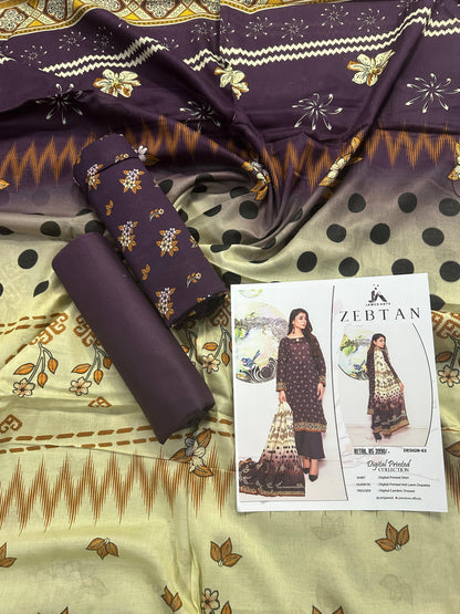 JAWED ARTS ZEBTAN –  3PC UNSTITCHED SUIT Design: 4