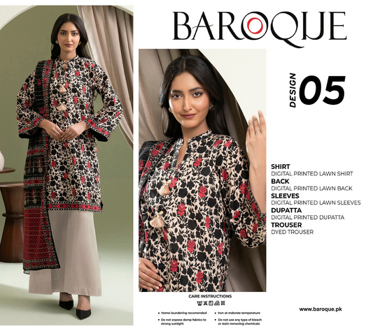 Baroque Red D-05 Printed Lawn 3-Piece