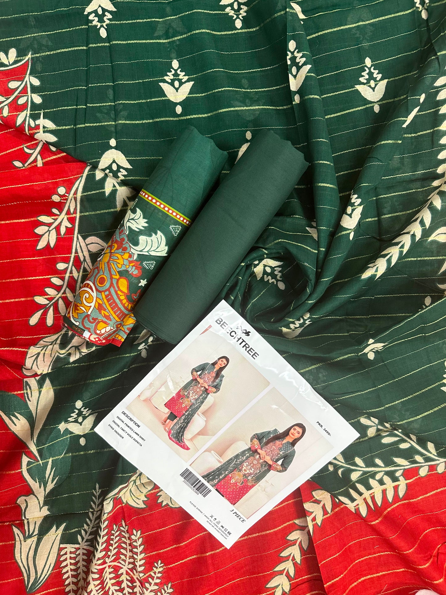 BeechTree Green-Red Printed 3PCs