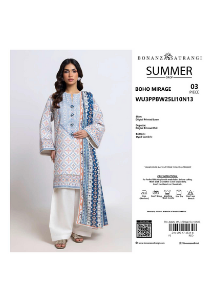 BONANZA SATRANGI (D.C:- WU3PPBW25LI10N13)3PCS  UNSTITCHED COLLECTION