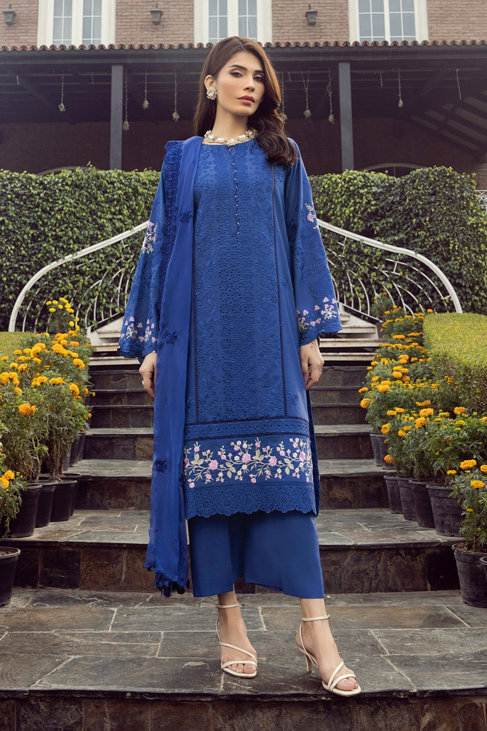 Lakhany Royal Blue Eid Collection Unstitched ChikanKari 3 Piece 🔥