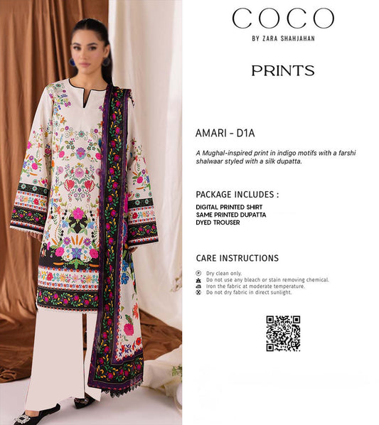 COCO Cream 3 Piece Printed Lawn