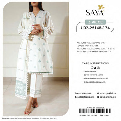 Saya Unstitched Jacquard 100% Original Cotton 3 PCs Suit In WHOLESALE PRICE 💯✨