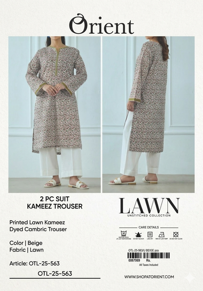 ✨ORIENT 100% ORIGINAL Unstitched Lawn 2 Piece ✨ Design# OTL-25-563
