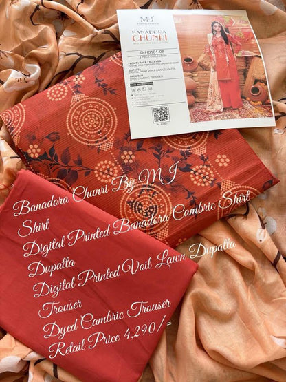 MoosaJee 100% Original Banadora Chunri Unstitched 3Ps👌🔥