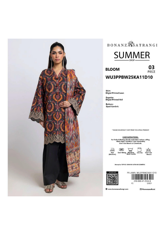 BONANZA SATRANGI (D.C:- WU3PPBW25KA11D10)3PCS  UNSTITCHED COLLECTION