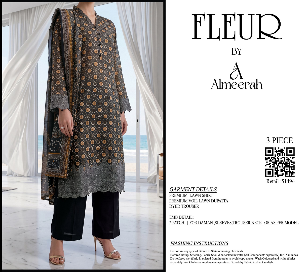 Fleur By Almeerah - Midnight Ember – Digital Chundri Lawn