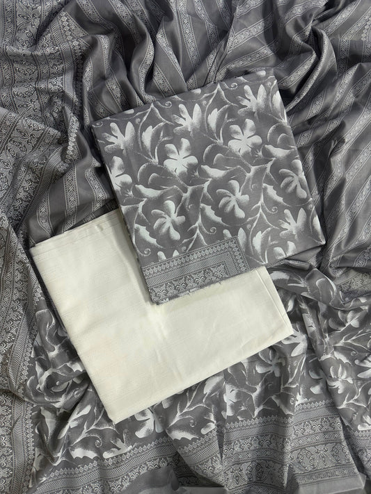 Shaista/Alhamra Grey-White Printed 3Pcs