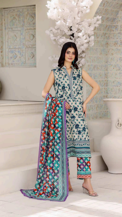 ALISHA D-02 DIGITAL PRINTED LAWN  3PCS