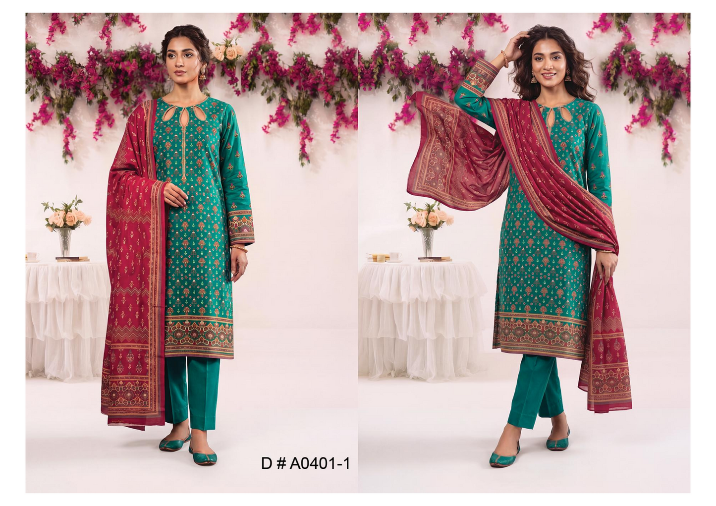 MJ D #A0401-1 – Gold Paste Printed Lawn 3Pcs Collection