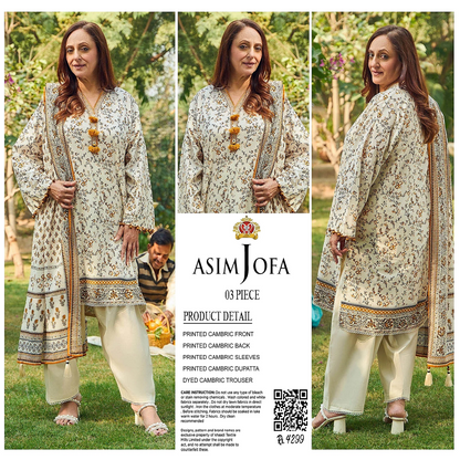 AsimJofa Beige Printed 3Pcs