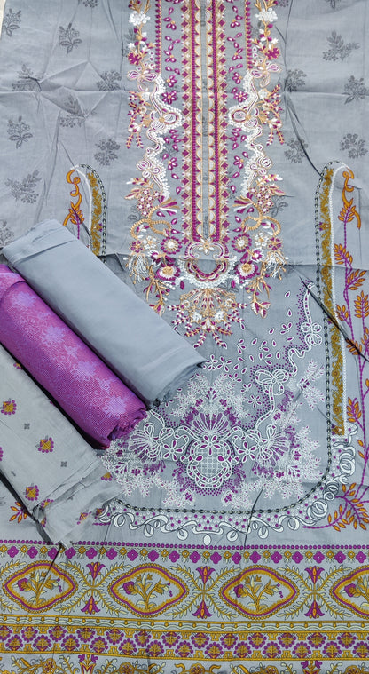 Beehtree Lawn + Embroidery 3PCS Unstitched Collection – 100% Original