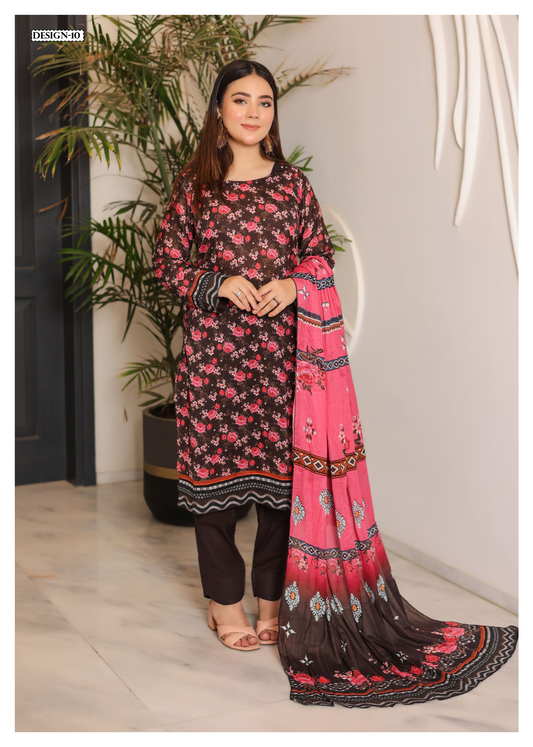 JAWED ARTS ZEBTAN –  3PC UNSTITCHED SUIT Design: 10