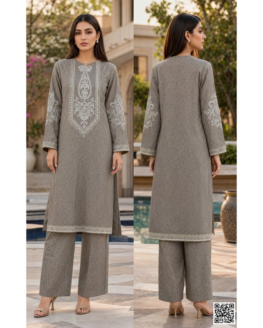 SALITEX 2PC EMBROIDERED UNSTITCHED LAWN COLLECTION CHARCOAL GREY