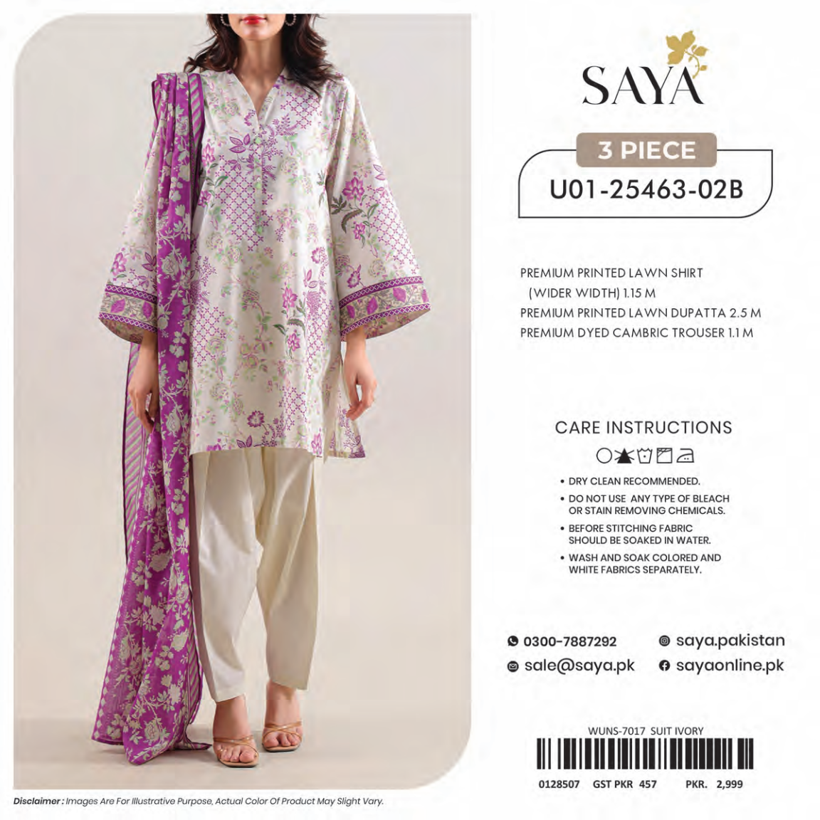 🔰💖 SAYA SUMMER COLLECTION 💖🔰 🌞👗 3 PIECE UNSTITCHED LAWN 👗🌞
U01-25463-02B