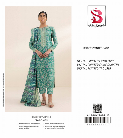 Binsaeed Unstitched Lawn 3 Pieces in Wholesale Price 🔥❤️