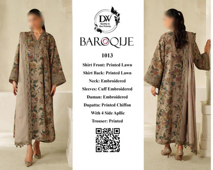Baroque Elegant 3PC Unstitched Lawn Suit Collection