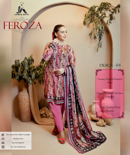 JAWED ARTS FEROZA –  3PC UNSTITCHED SUIT Design: 4