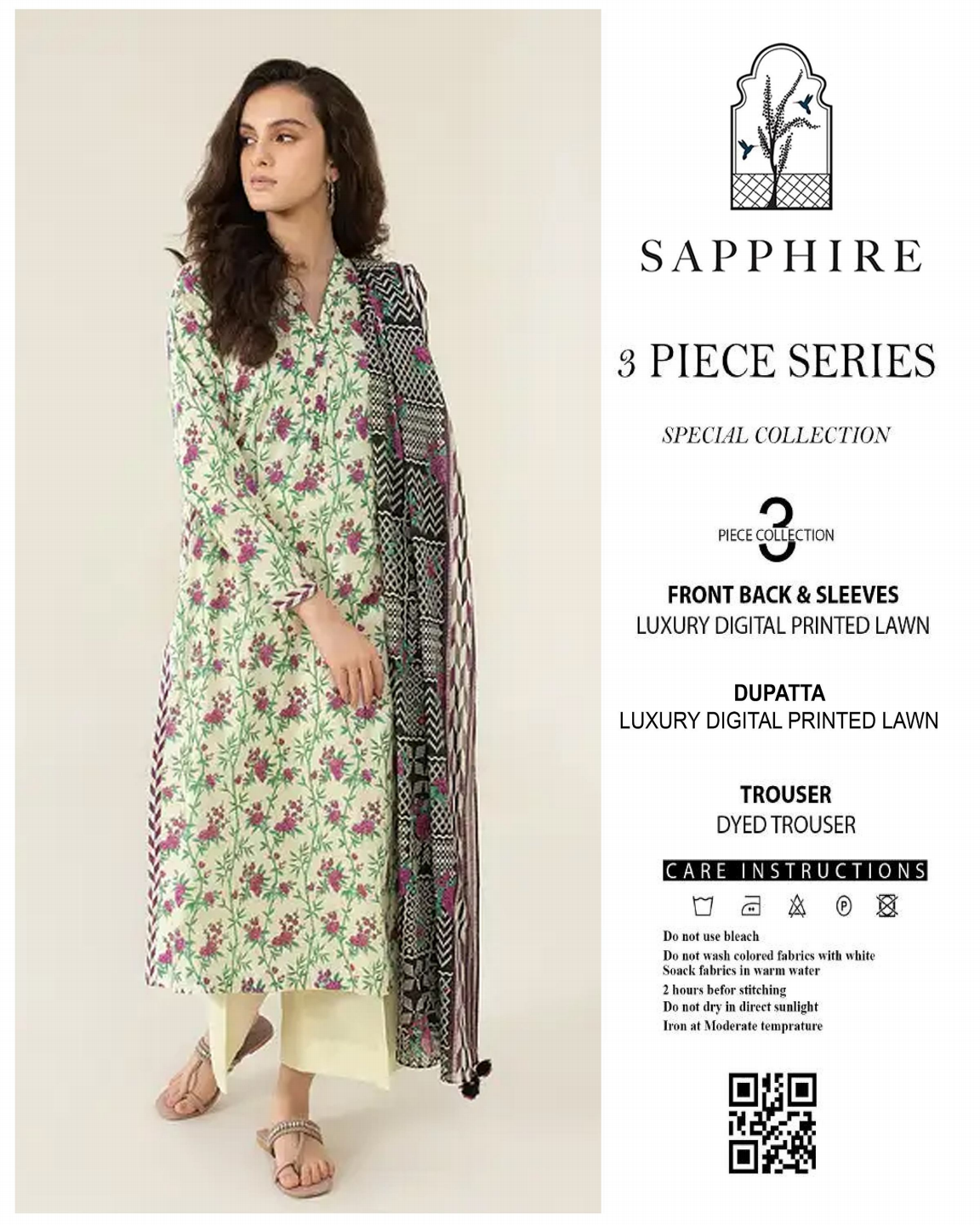 Sapphire Unstitched Lawn 3 Pieces in Wholesale Price 🔥❤️