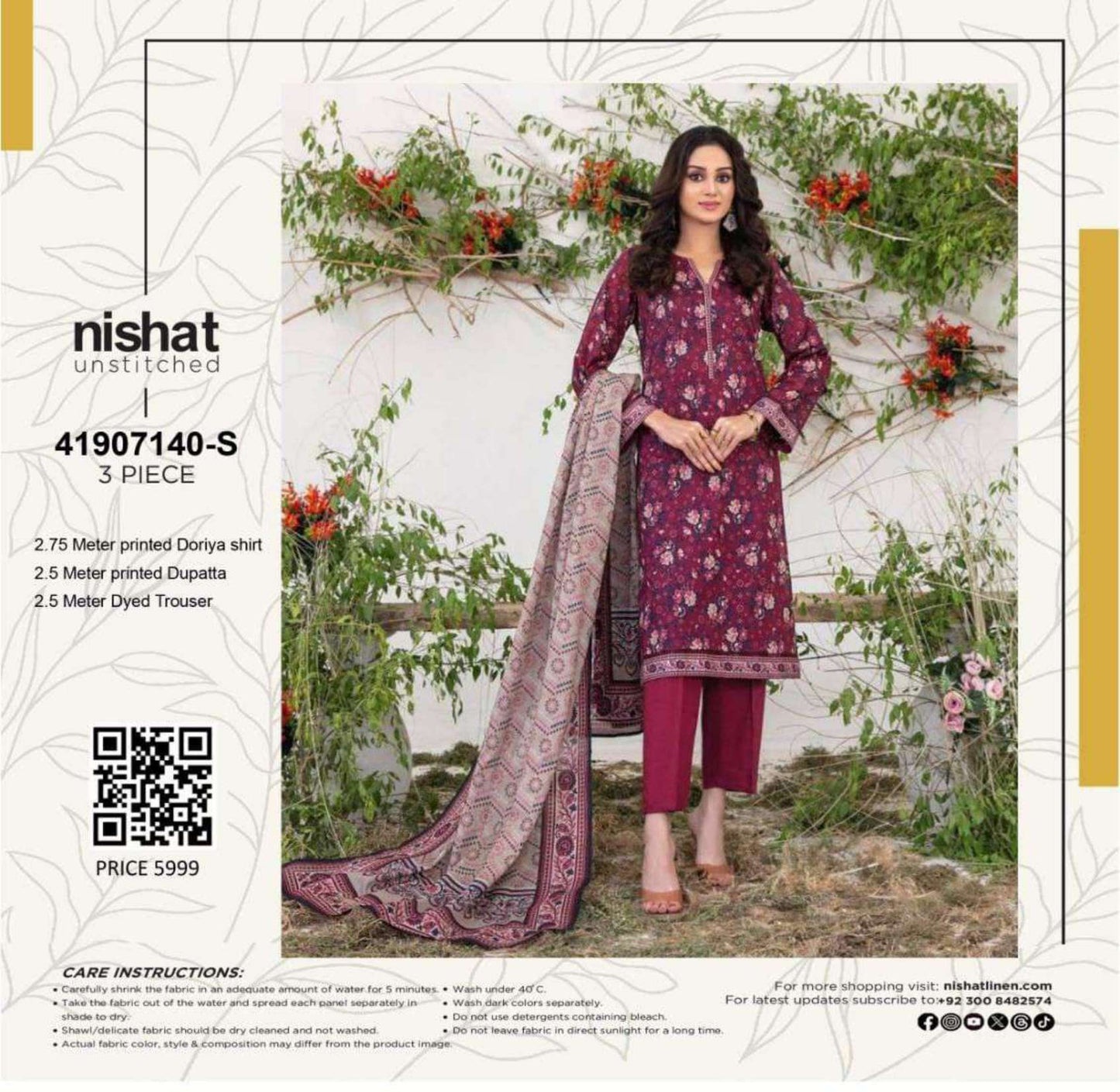 Nishat Doriya Printed Lawn 3P In Wholesale Price