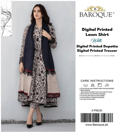 Baroque Unstitched Lawn 3 Pieces in Wholesale Price 🔥❤️