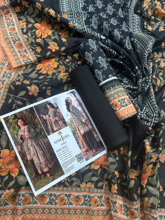 AsimJofa Black-Orange Printed 3Pcs