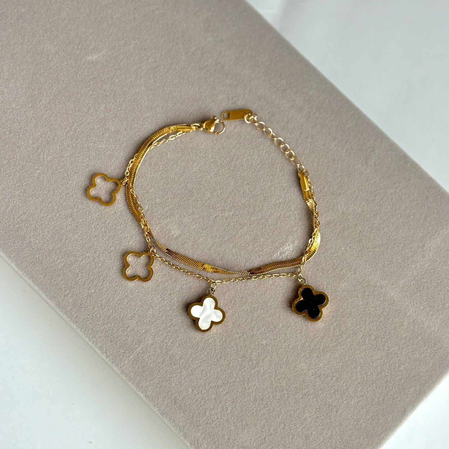Stainless Steel Double Layer Clover Bracelet 🍀♥️