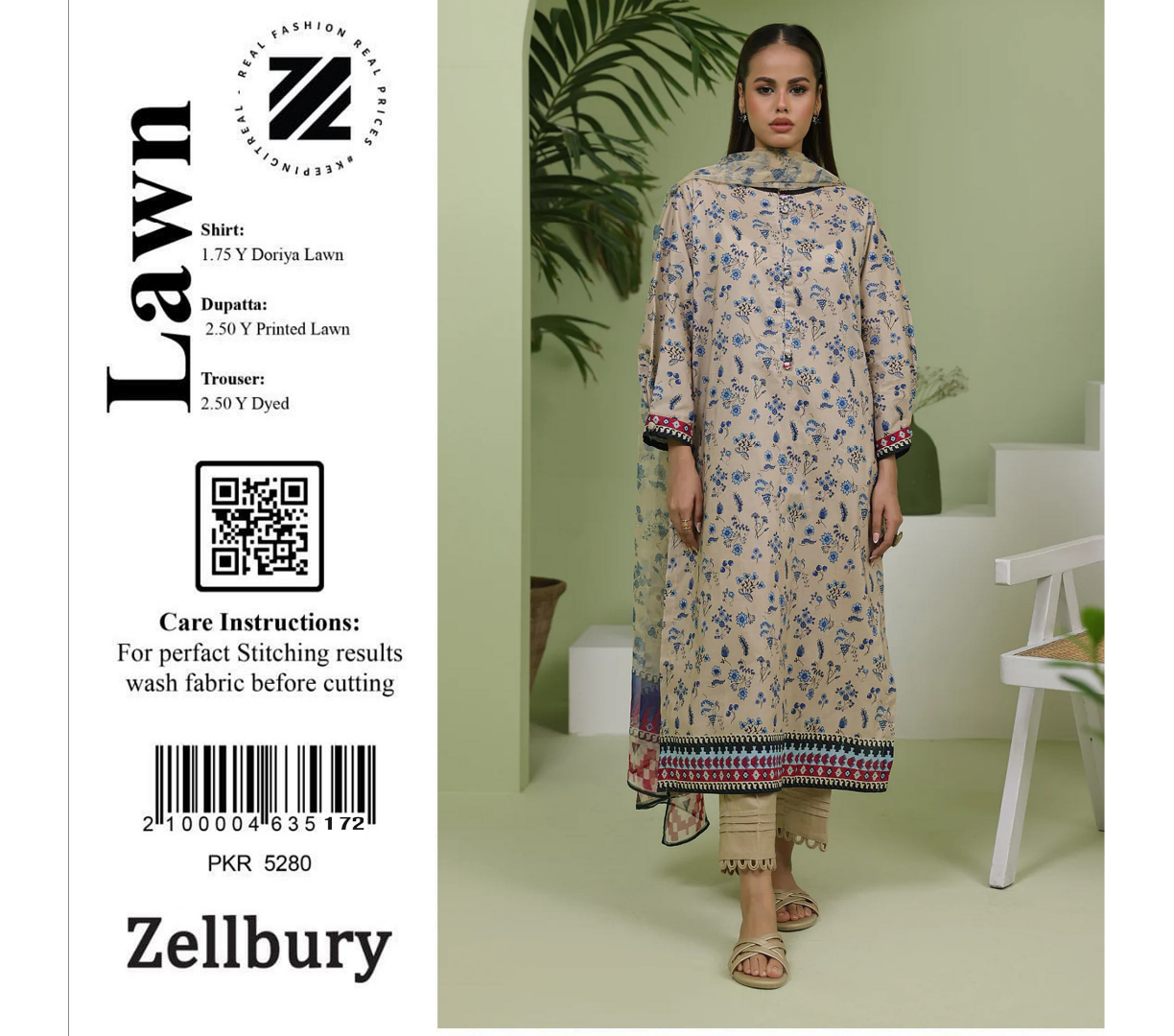 Zellbury Doriya Lawn 3 Pcs Unstitched Collection D.C:- WUS24X21389