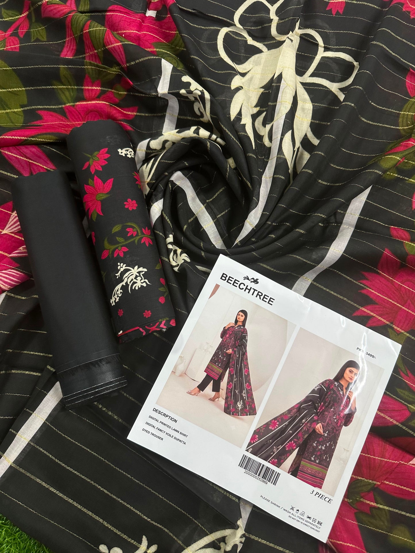 BeechTree Black Floral Printed 3PCs
