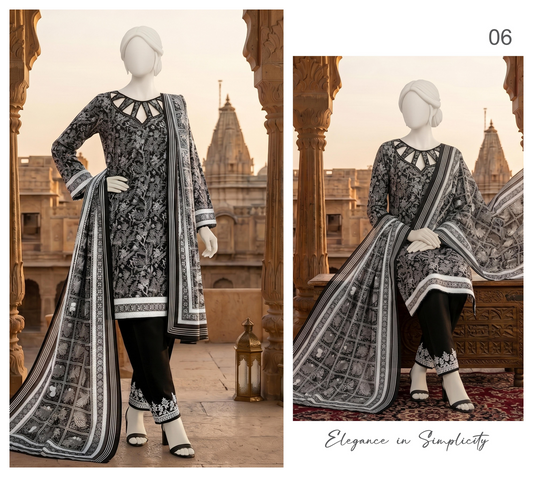 Sawera B&W Unstitched 3Pcs D-06