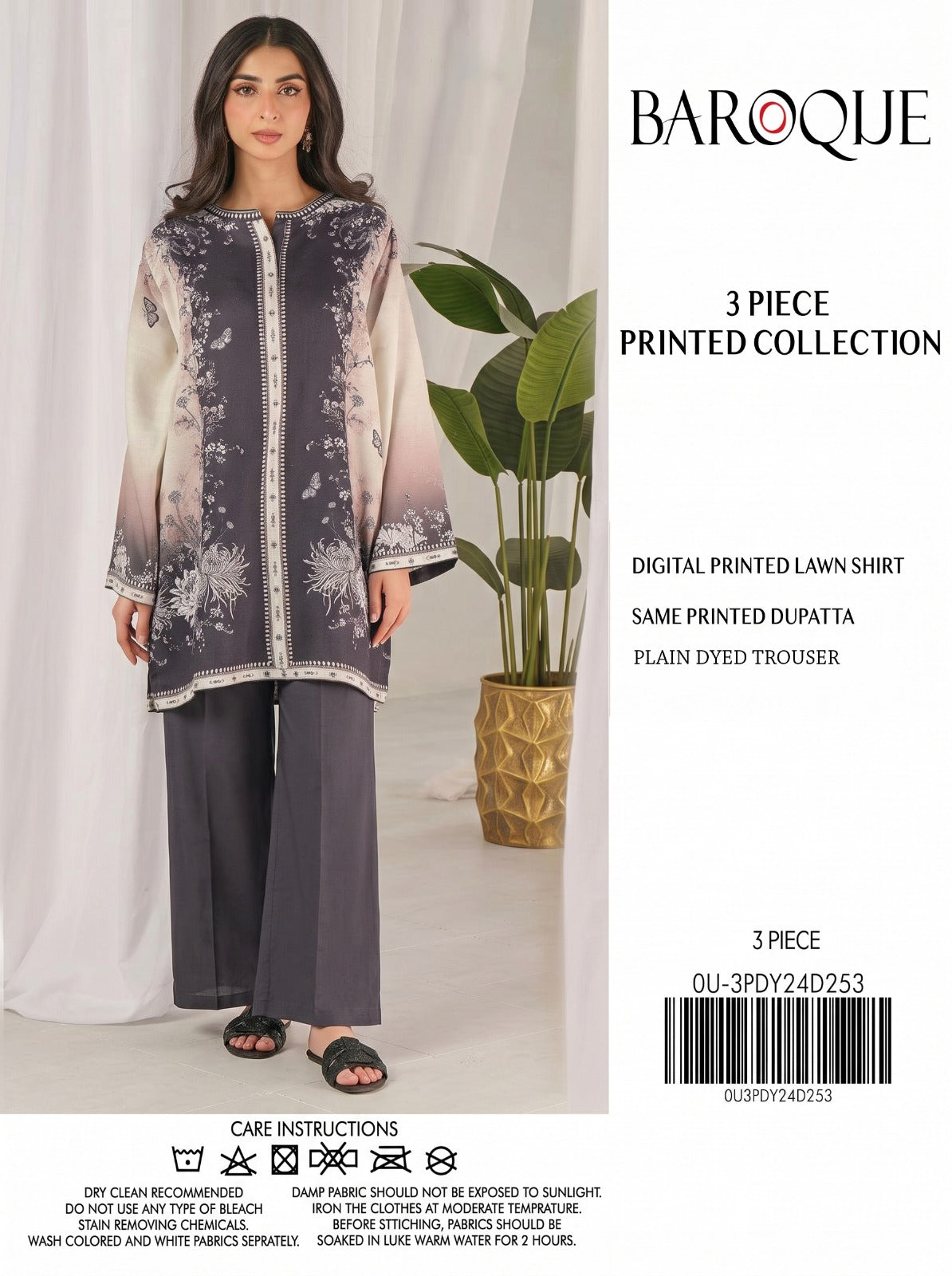 Baroque Grey-Beige Printed Lawn 3-Piece