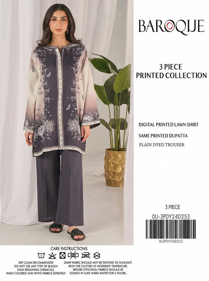 Baroque Grey-Beige Printed Lawn 3-Piece