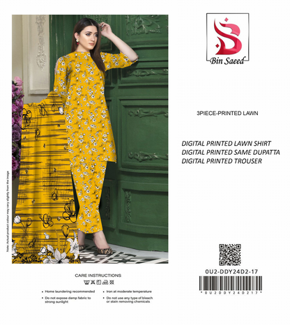 Binsaeed Unstitched Lawn 3 Pieces in Wholesale Price 🔥❤️