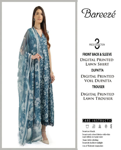 Bareeze Unstitched Lawn 90/70 Quality 3 Pieces