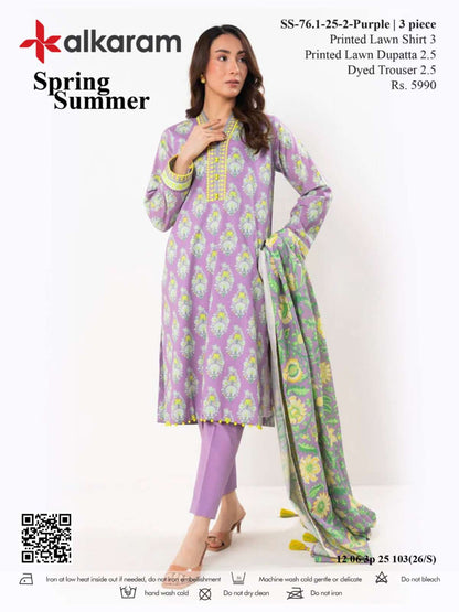 Alkaram Digital Printed Lawn 3 Piece 😉🧡