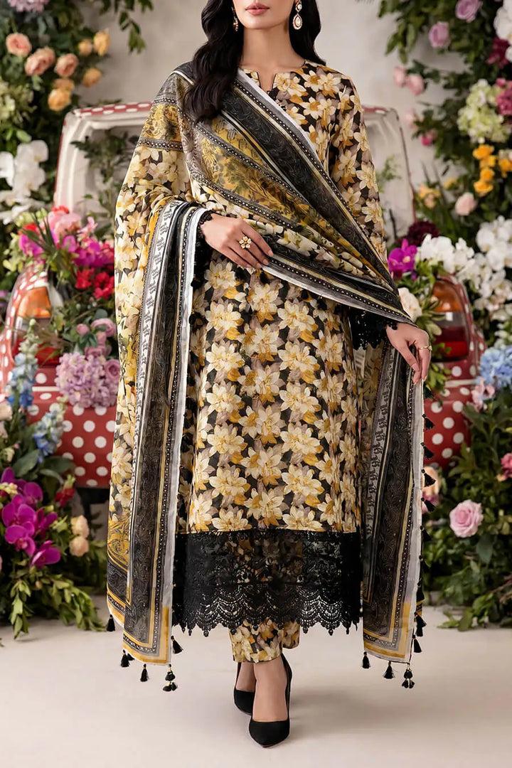 Floral Fusion By Almeerah D-11 -  3Pcs Printed Stripe Collection