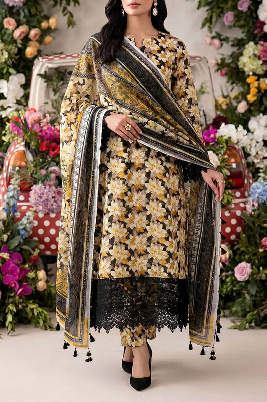 Floral Fusion By Almeerah D-11 -  3Pcs Printed Stripe Collection