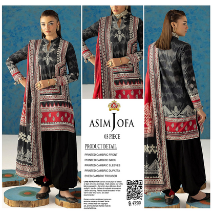 AsimJofa Black Printed 3Pcs