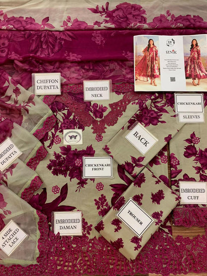 Iznik Elegant 3PC Unstitched Lawn Suit Collection